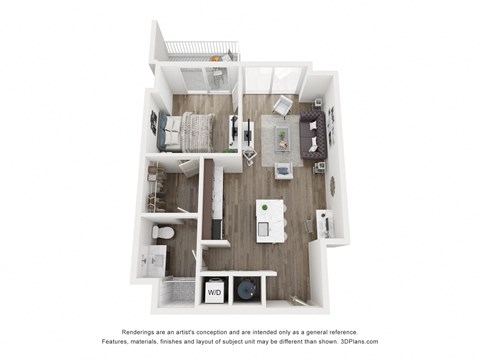 Floor plan for 1 bed, 1 bath, 685 sqft